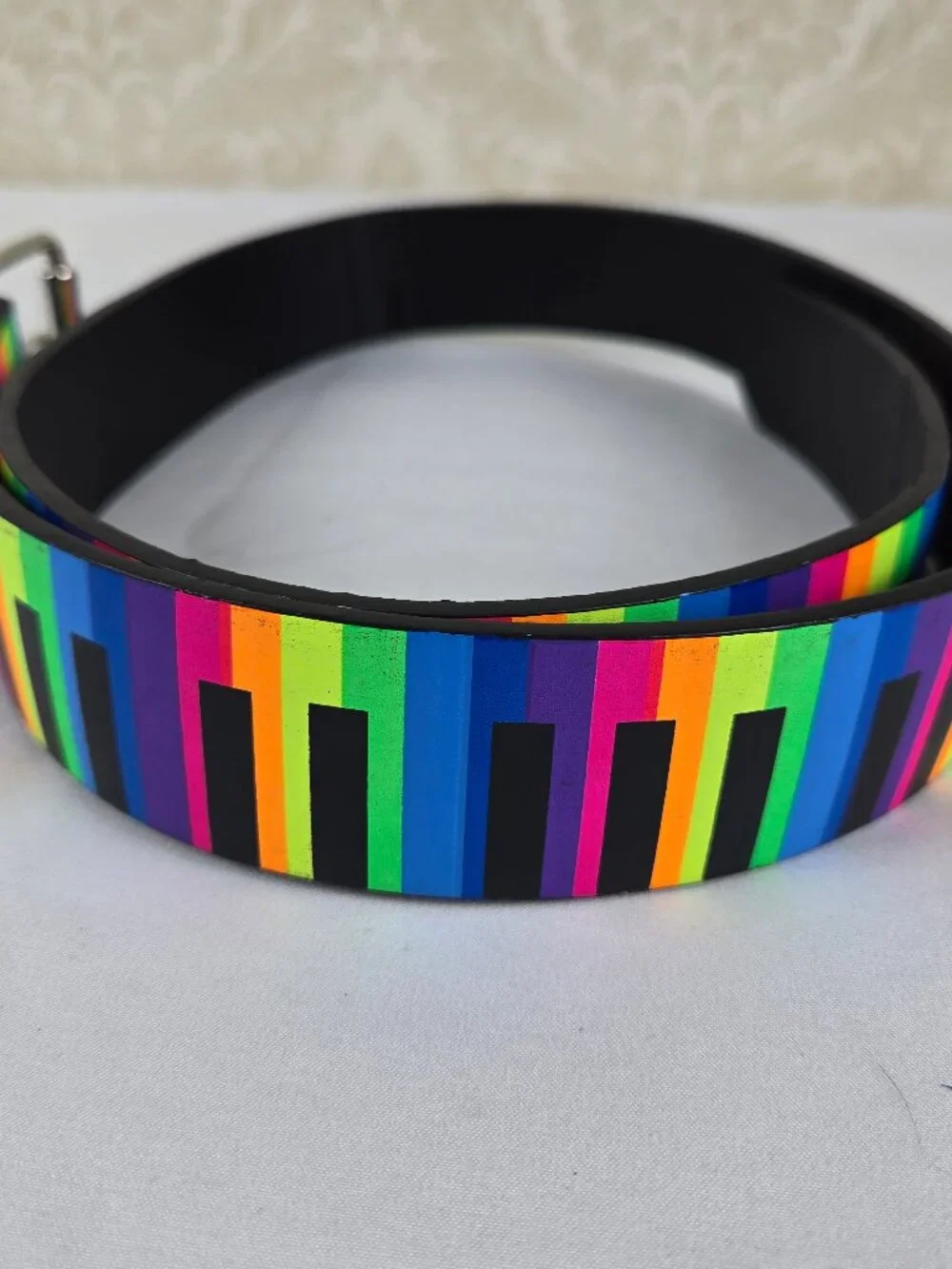 Colorful Rainbow Piano Key Leather Belt Silver Hardware Unisex NWOT Casual Pride